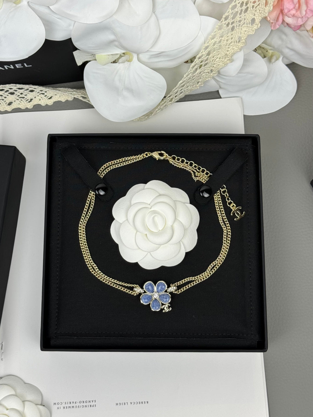 [Vintora]New Blue Floral Double-Layer Necklace