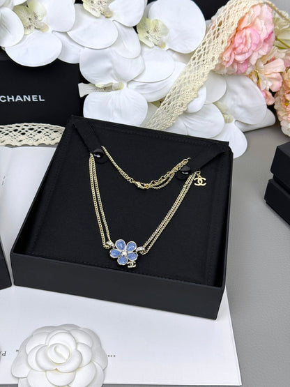 [Vintora]New Blue Floral Double-Layer Necklace