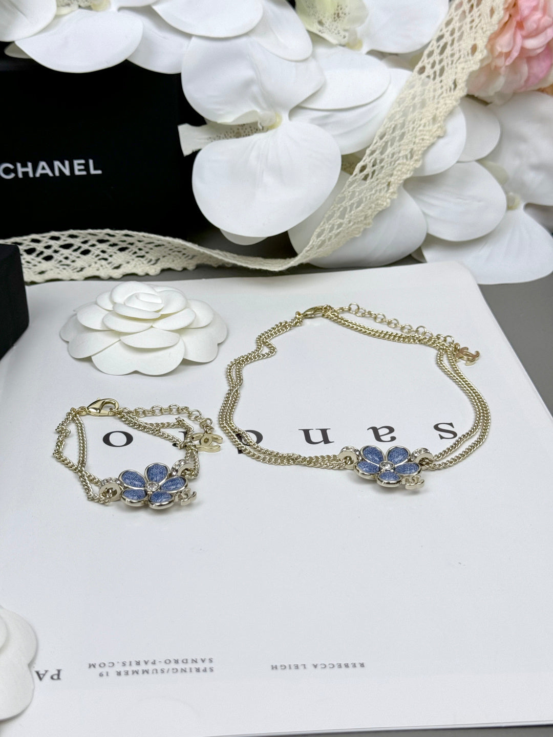 [Vintora]New Blue Floral Double-Layer Necklace