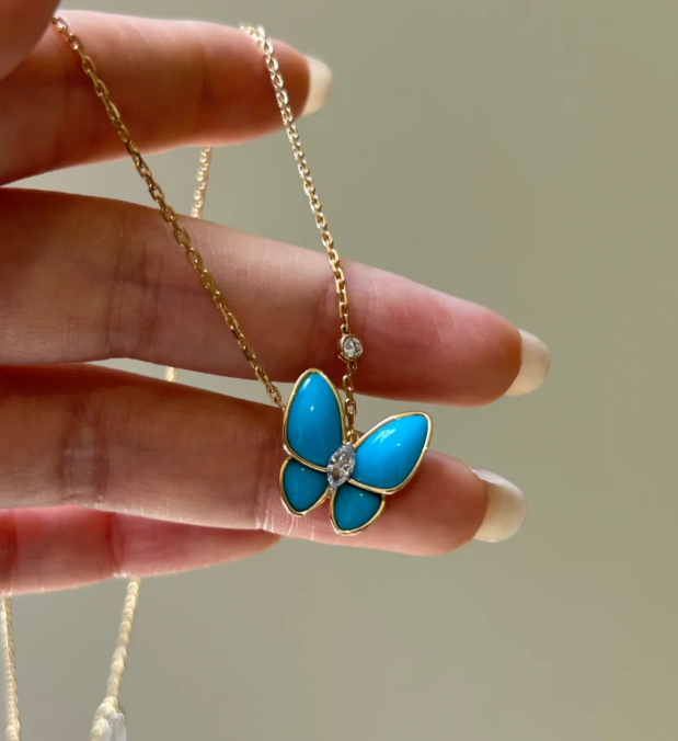 [Vintora]Turquoise Butterfly Gold Necklace