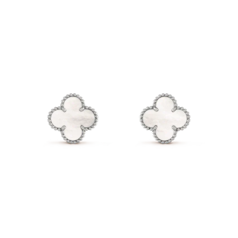 [Vintora]CLOVER MEDIUM 1 MOTIFS  WHITE MOP EARRINGS SILVER