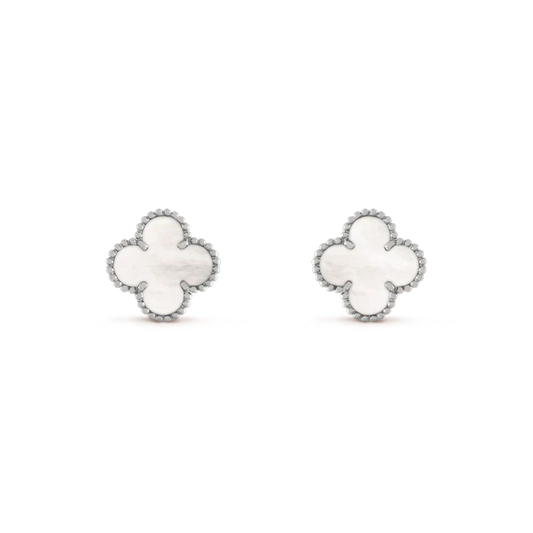[Vintora]CLOVER MEDIUM 1 MOTIFS  WHITE MOP EARRINGS SILVER