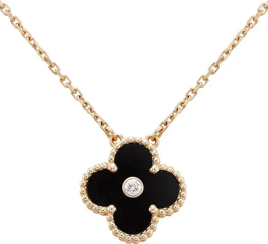 [Vintora]CLOVER 15MM DIAMOND ONYX NECKLACE