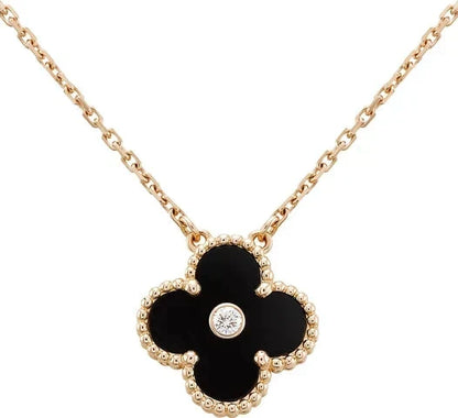 [Vintora]CLOVER 15MM DIAMOND ONYX NECKLACE