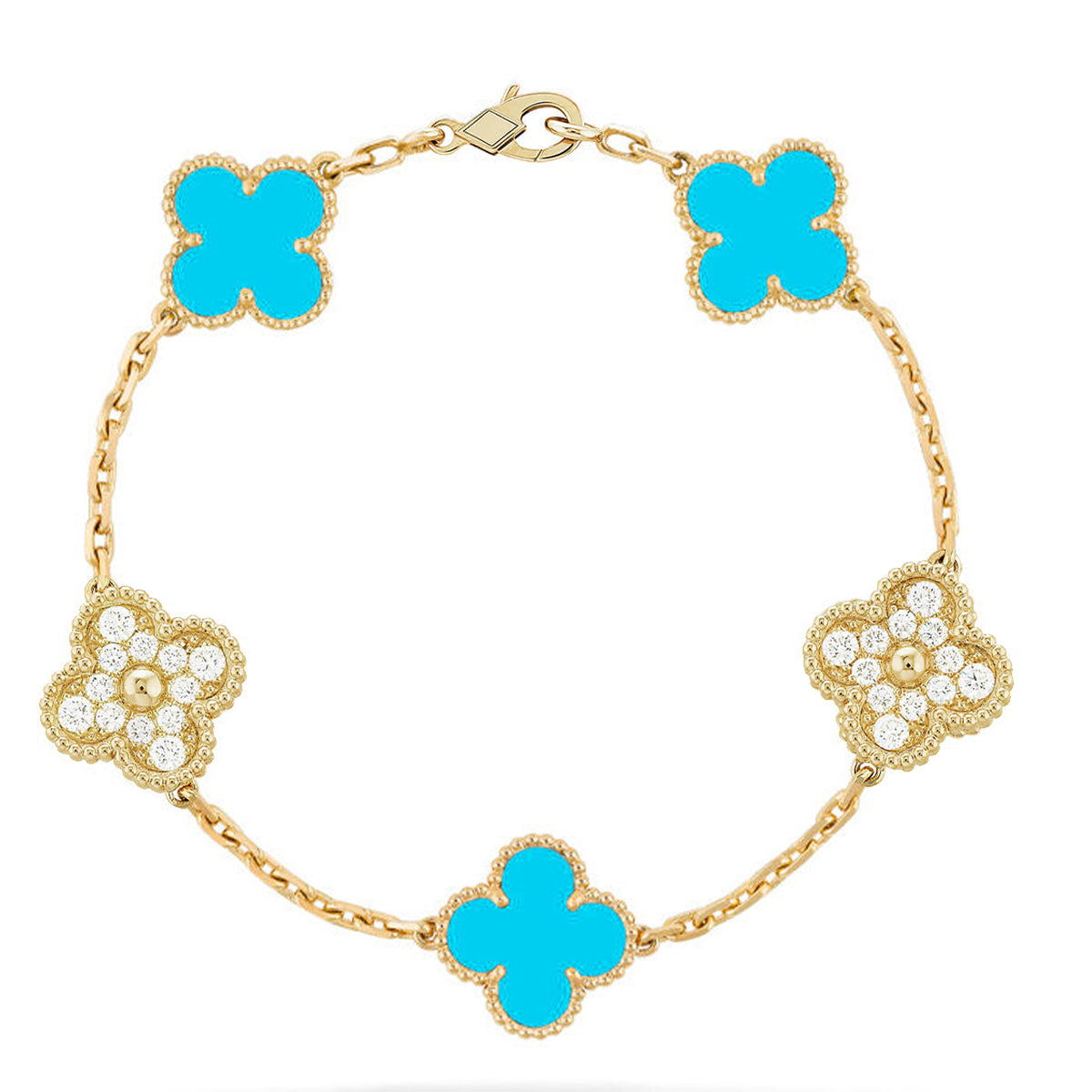 [Vintora] CLOVER 5 MOTIF TURQUOISE BRACELET COLLECTION