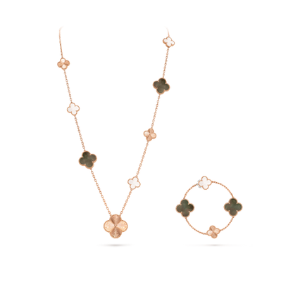 [Vintora]DETACHABLE CLOVER 15(11+4) FLOWER SILVER NECKLACE SET