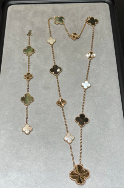 [Vintora]DETACHABLE CLOVER 15(11+4) FLOWER SILVER NECKLACE SET