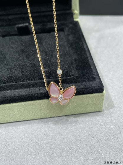[Vintora]BUTTERFLY PINK MOTHER-OF-PEARL DIAMOND NECKLACE