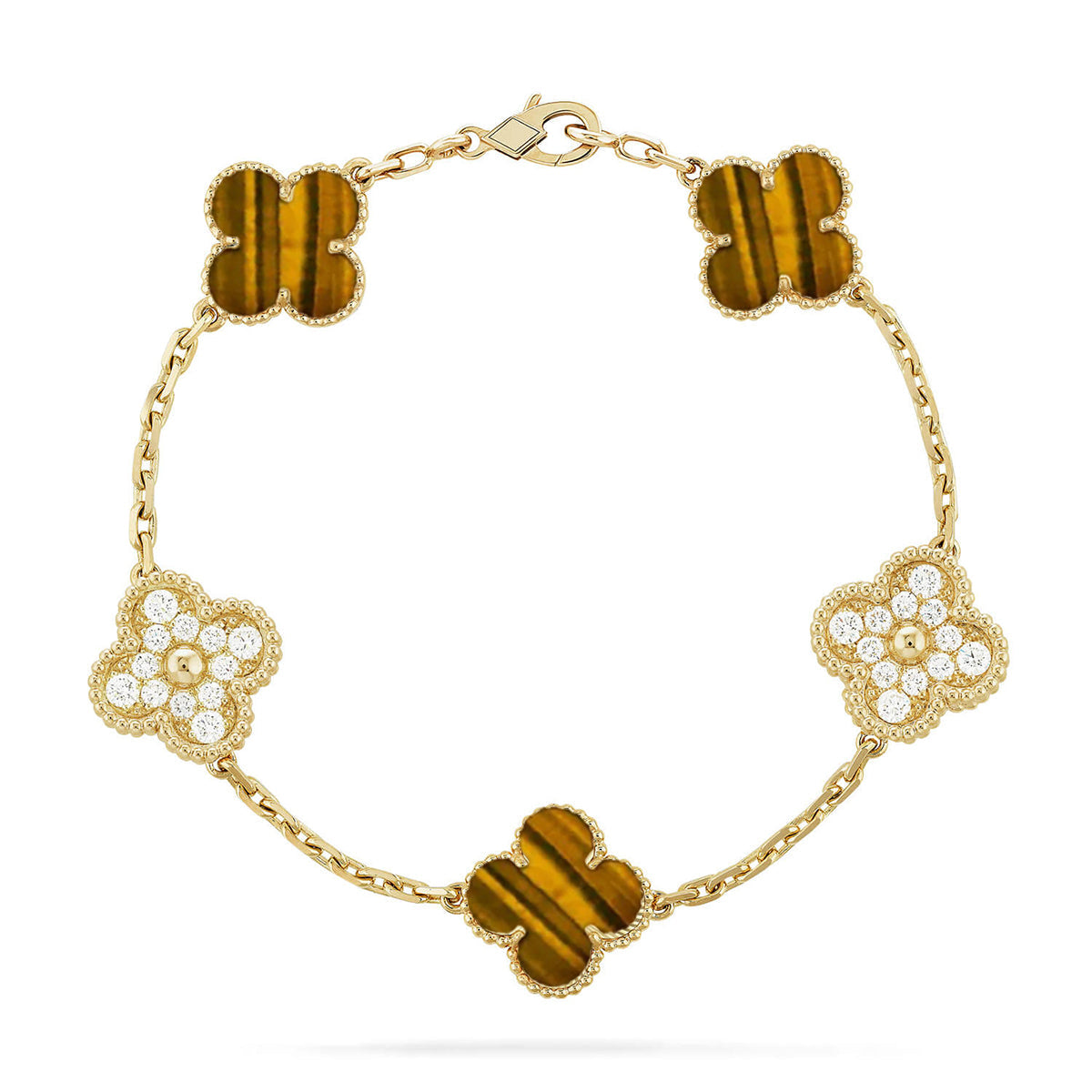 [Vintora] CLOVER 5 MOTIFS TIGER EYE BRACELET COLLECTION