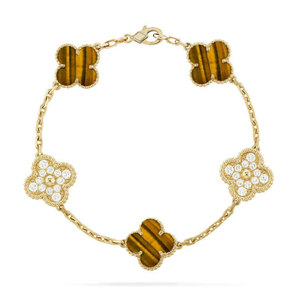 [Vintora] CLOVER 5 MOTIFS TIGER EYE BRACELET COLLECTION