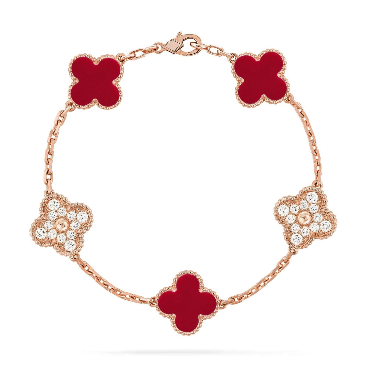 [Vintora] CLOVER 5 MOTIF RED CORNELIAN BRACELET COLLECTION