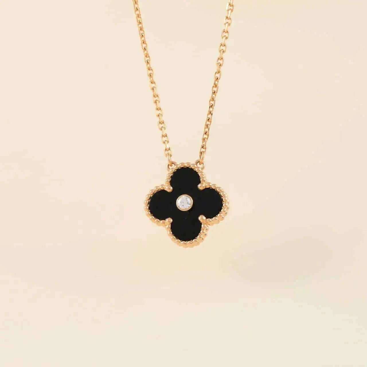 [Vintora]CLOVER 15MM DIAMOND ONYX NECKLACE