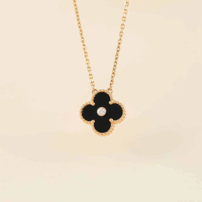 [Vintora]CLOVER 15MM DIAMOND ONYX NECKLACE
