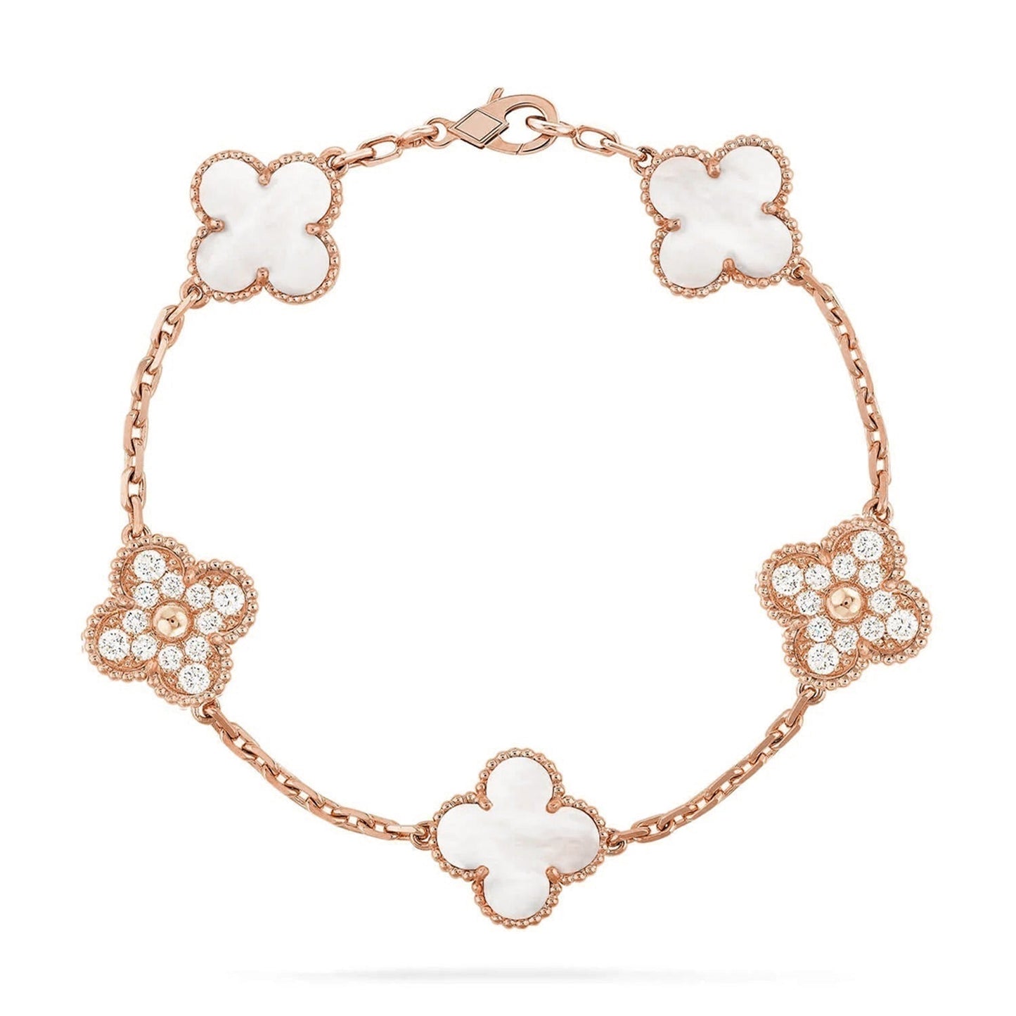 [Vintora]CLOVER WHITE PEARL MOP 5 MOTIF BRACELET COLLECTION
