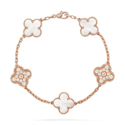 [Vintora]CLOVER WHITE PEARL MOP 5 MOTIF BRACELET COLLECTION