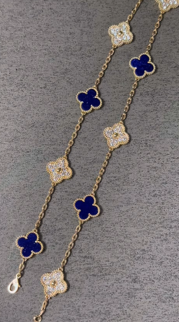 [Vintora]CLOVER 10 MOTIFS DIAMONDS SET IN LAPIS LAZULI
