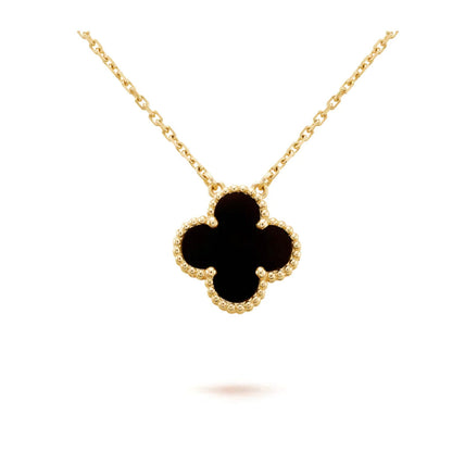 [Vintora]CLOVER 15MM BLACK ONYX SINGLE FLOWER NECKLACE
