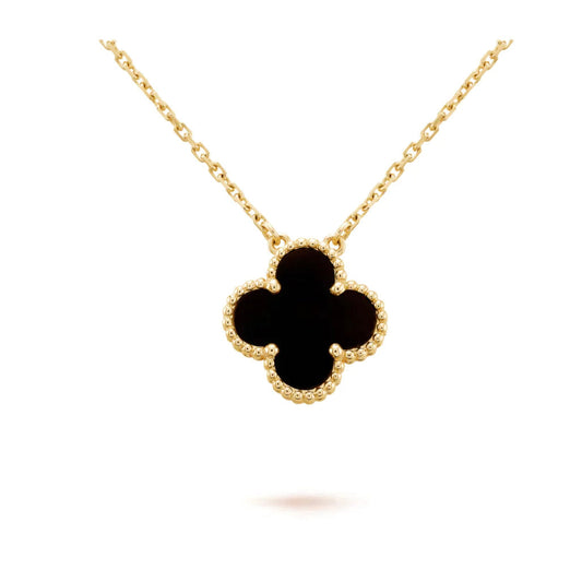 [Vintora]CLOVER 15MM BLACK ONYX SINGLE FLOWER NECKLACE