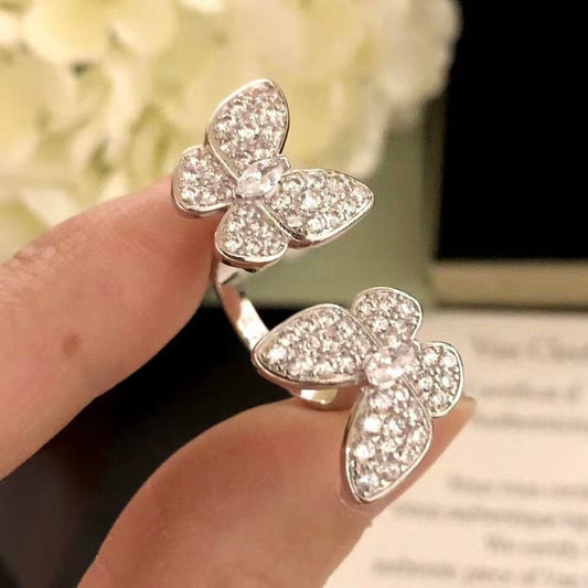 [Vintora]TWIN SILVER BUTTERFLY DIAMOND RING