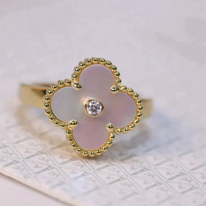 [Vintora]CLOVER PINK MOP RING GOLD DIAMOND
