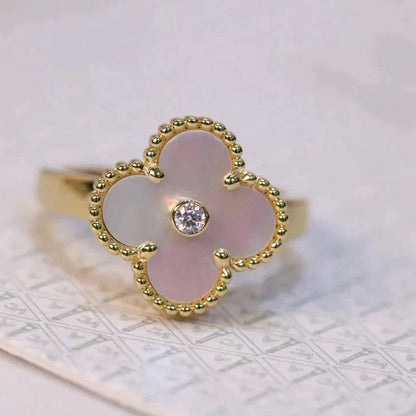 [Vintora]CLOVER PINK MOP RING GOLD DIAMOND