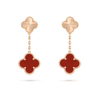 [Vintora]CLOVER 2 MOTIF  LASER CARNELIAN EARRINGS
