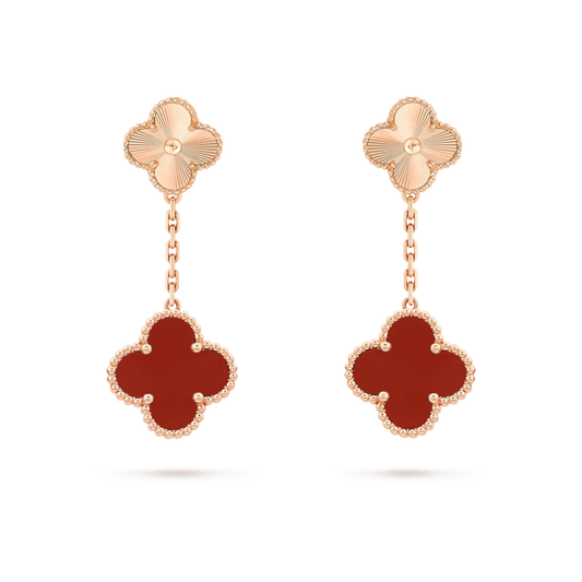 [Vintora]CLOVER 2 MOTIF  LASER CARNELIAN EARRINGS
