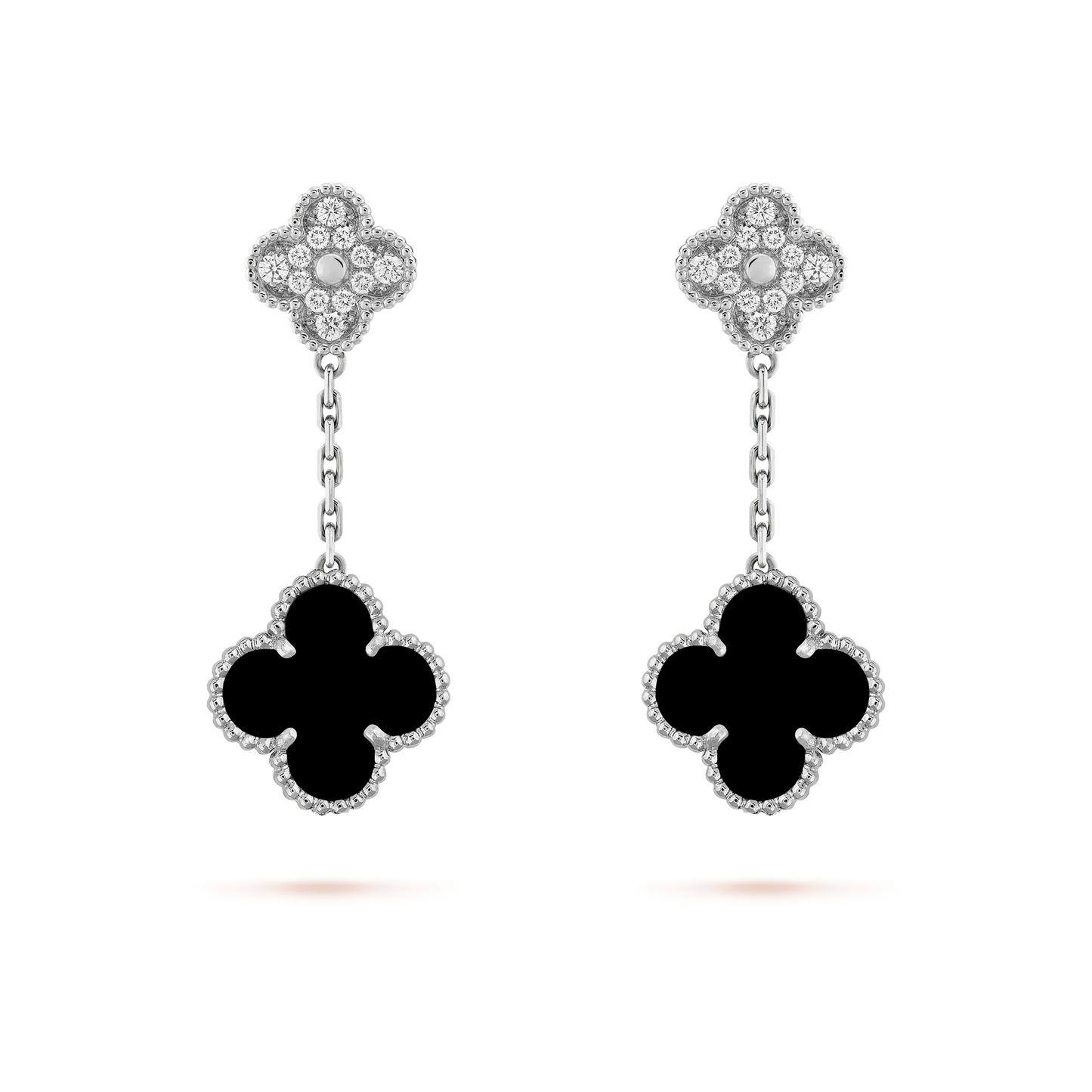 [Vintora]CLOVER 2 MOTIFS  DIAMOND ONYX EARRINGS SILVER