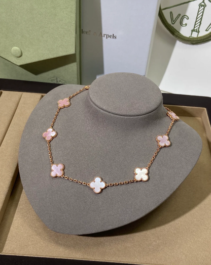 [Vintora Jewellery] Pink Necklace with Ten Clover Designs