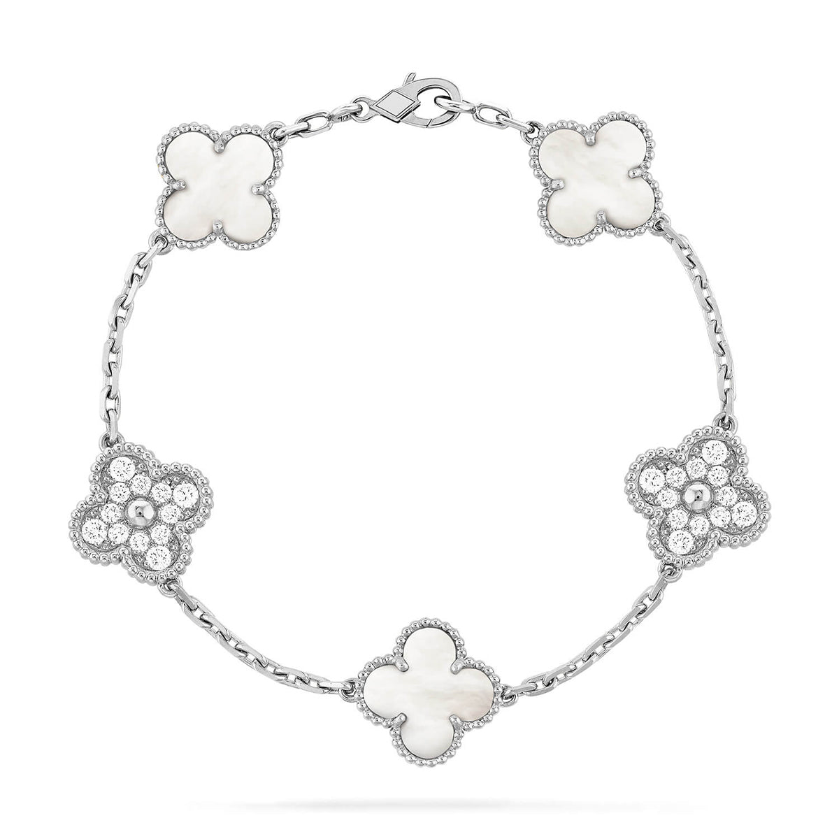 [Vintora]CLOVER WHITE PEARL MOP 5 MOTIF BRACELET COLLECTION