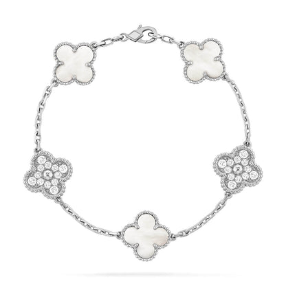 [Vintora]CLOVER WHITE PEARL MOP 5 MOTIF BRACELET COLLECTION