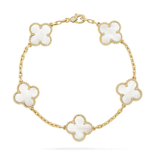 [Vintora]CLOVER WHITE PEARL MOP 5 MOTIF BRACELET COLLECTION