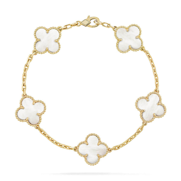 [Vintora]CLOVER WHITE PEARL MOP 5 MOTIF BRACELET COLLECTION