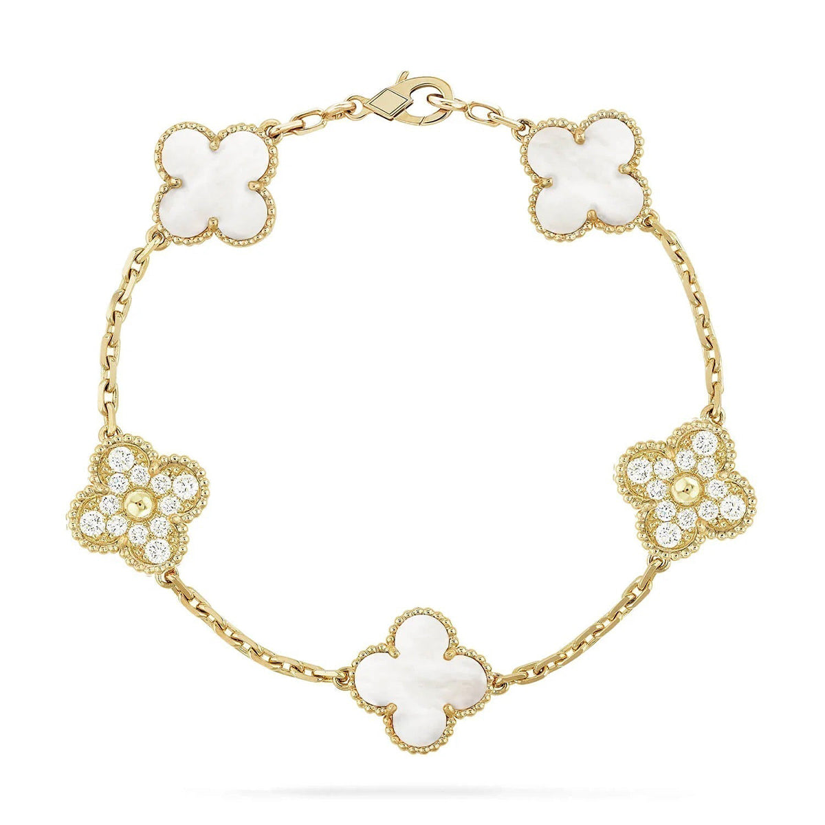 [Vintora]CLOVER WHITE PEARL MOP 5 MOTIF BRACELET COLLECTION
