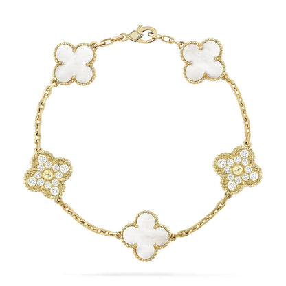 [Vintora]CLOVER WHITE PEARL MOP 5 MOTIF BRACELET COLLECTION