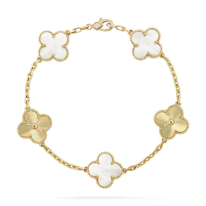 [Vintora]CLOVER WHITE PEARL MOP 5 MOTIF BRACELET COLLECTION