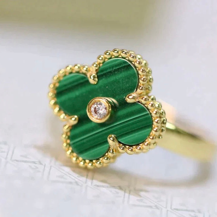 [Vintora]CLOVER MALACHITE RING GOLD DIAMOND