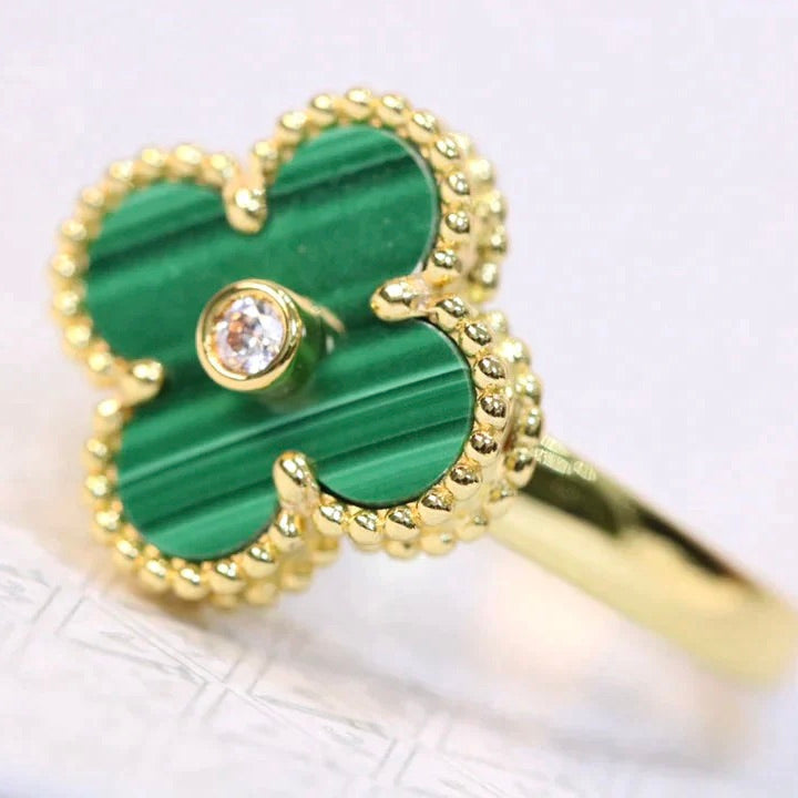 [Vintora]CLOVER MALACHITE RING GOLD DIAMOND