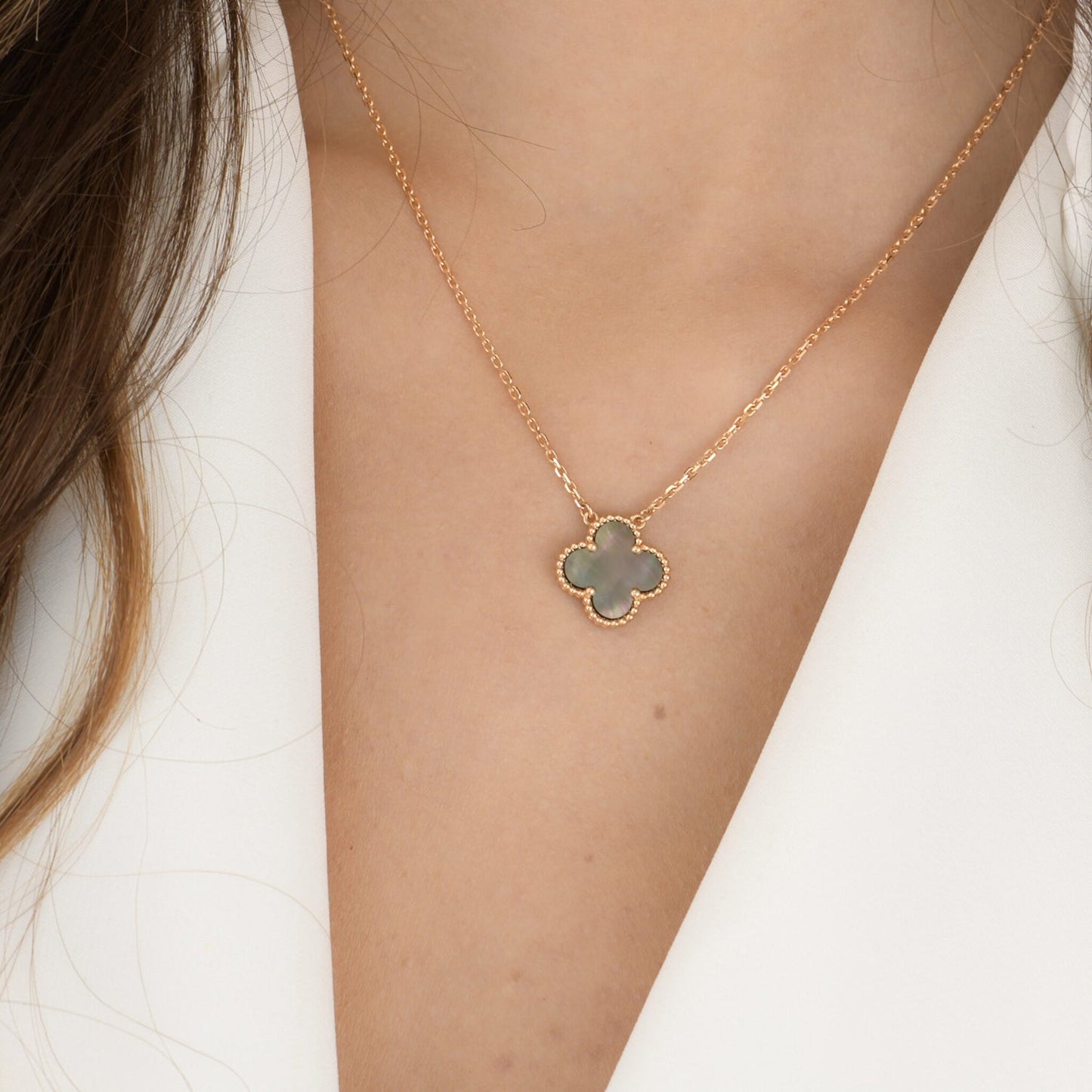 [Vintora]CLOVER 15MM  GRAY MOTHER OF PEARL NECKLACE