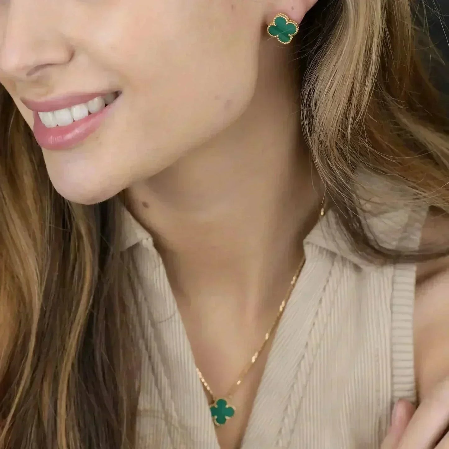 [Vintora]CLOVER MINI 9.5MM MALACHITE  EARRINGS