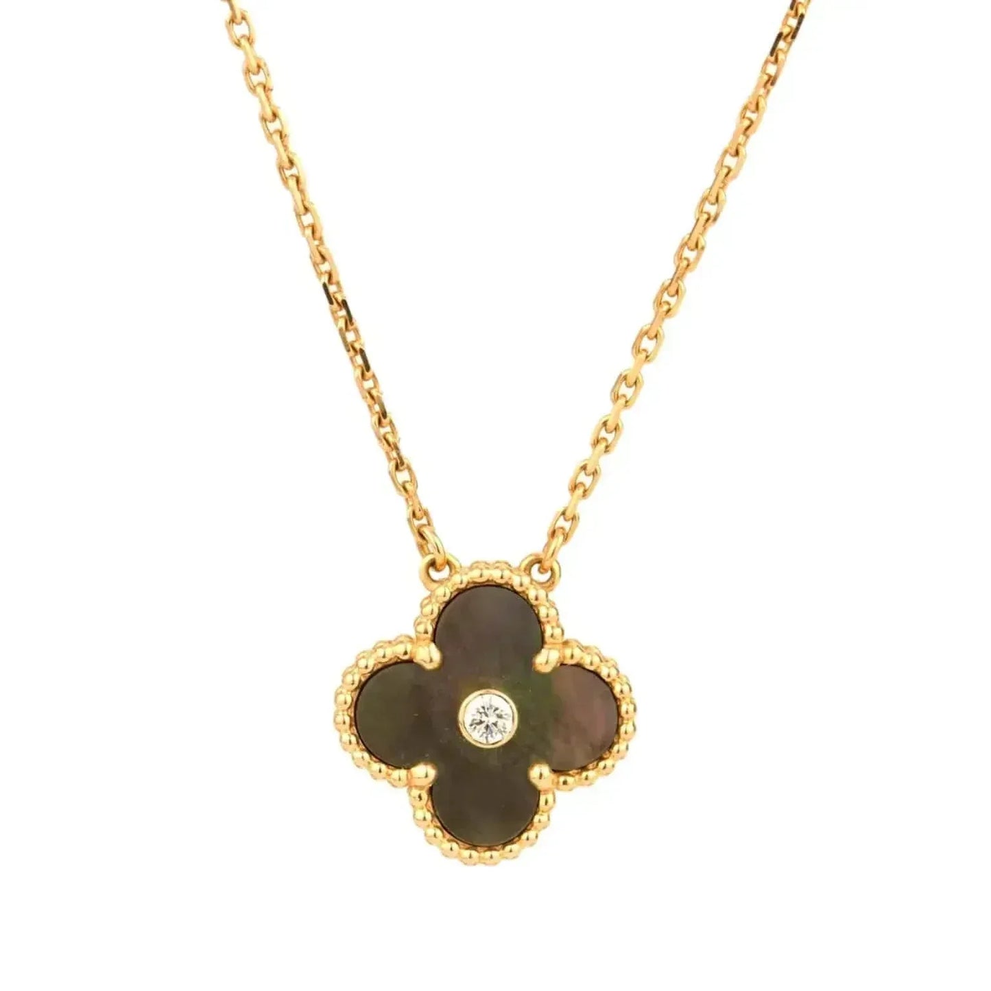 [Vintora]CLOVER 15MM DIAMOND AND MOTHER-OF-GREY NECKLACE