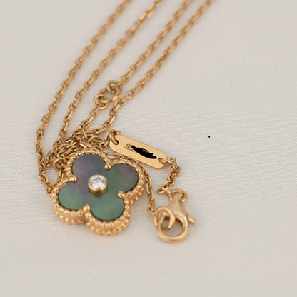 [Vintora]CLOVER 15MM DIAMOND AND MOTHER-OF-GREY NECKLACE