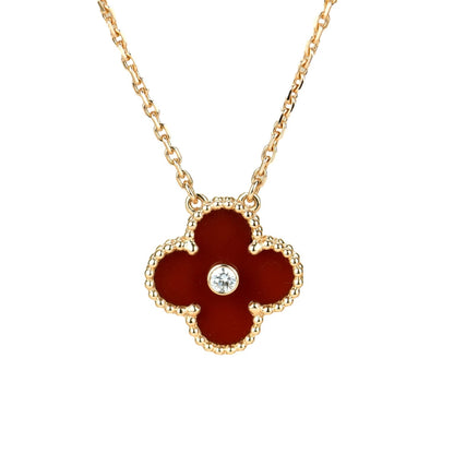[Vintora]CLOVER 15MM DIAMOND CARNELIAN NECKLACE