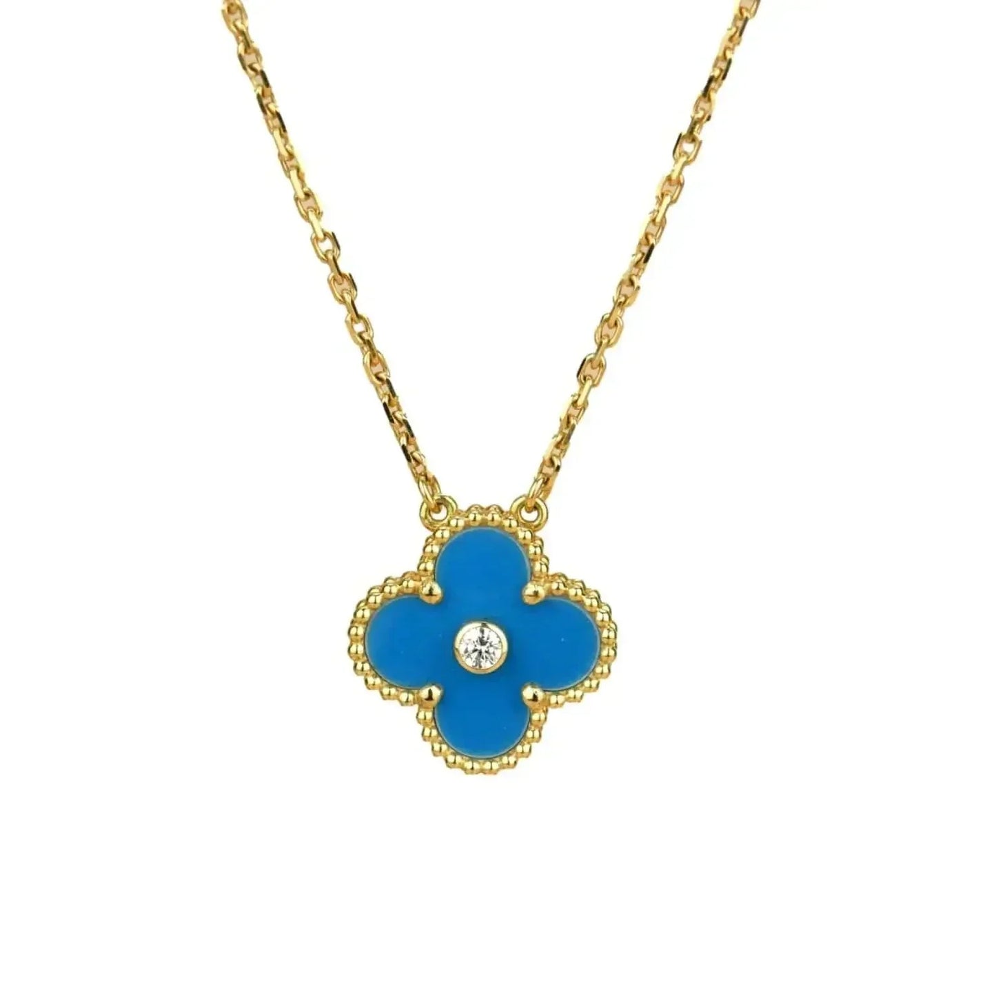 [Vintora]CLOVER 15MM DIAMOND AND BLUE AGATE NECKLACE