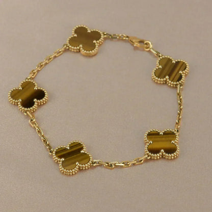 [Vintora] CLOVER 5 MOTIFS TIGER EYE BRACELET COLLECTION