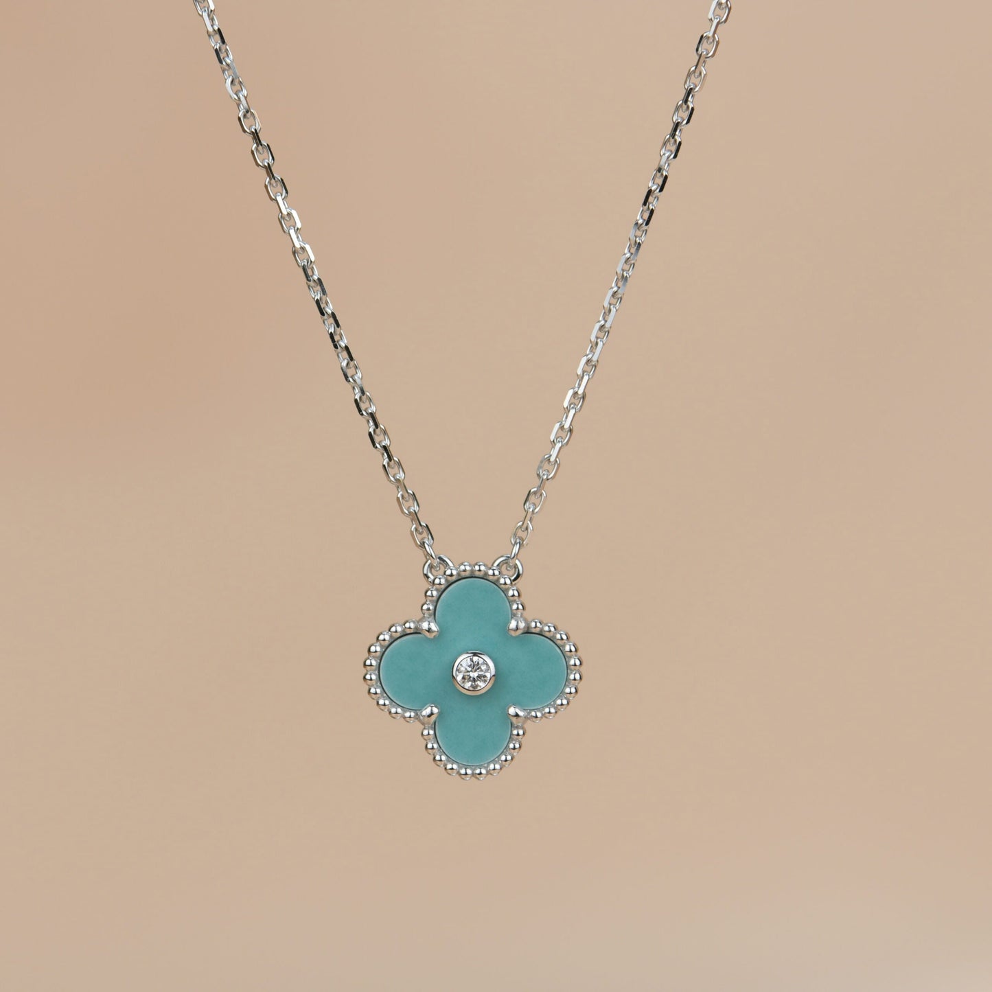 [Vintora]CLOVER 15MM DIAMOND SVRES PORCELAIN  NECKLACE SILVER