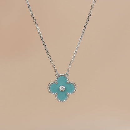 [Vintora]CLOVER 15MM DIAMOND SVRES PORCELAIN  NECKLACE SILVER