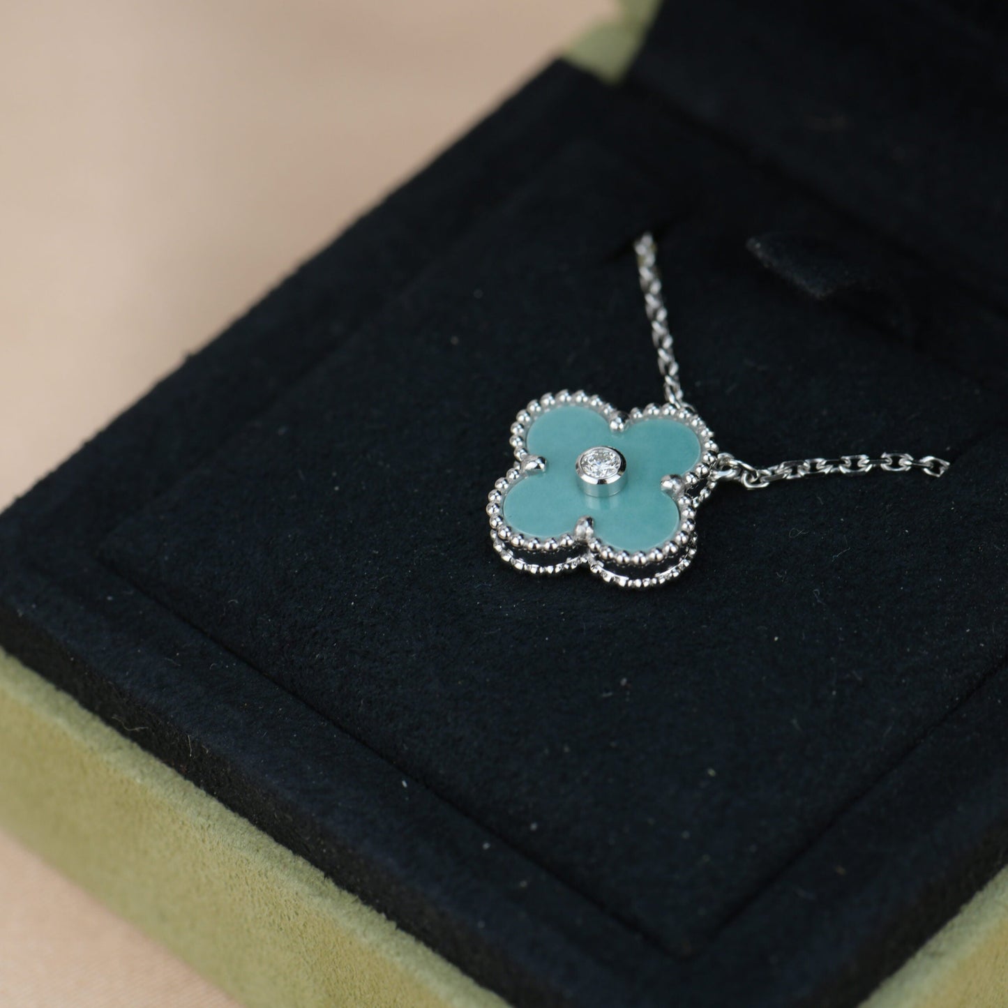 [Vintora]CLOVER 15MM DIAMOND SVRES PORCELAIN  NECKLACE SILVER