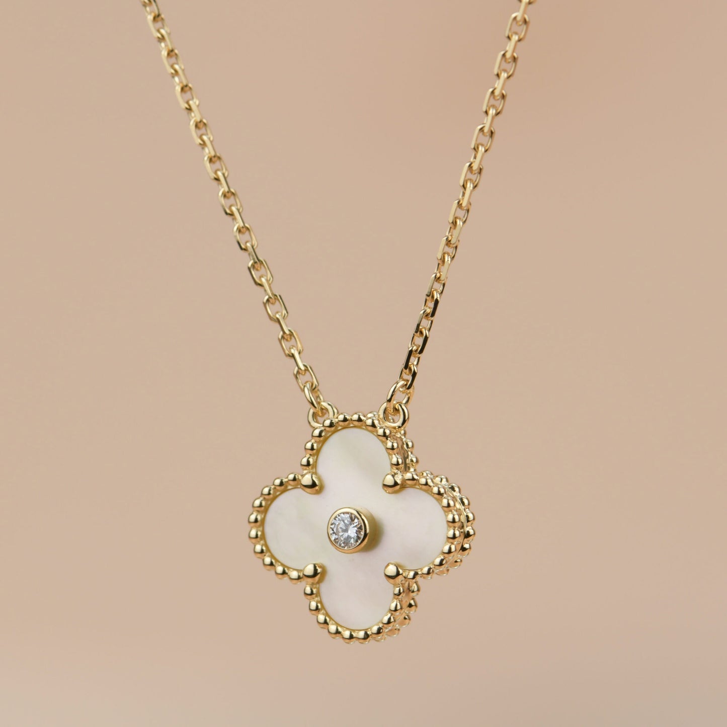 [Vintora]CLOVER 15MM DIAMOND GOLD MOTHER OF PEARL NECKLACE