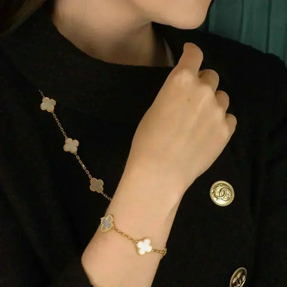 [Vintora]CLOVER WHITE PEARL MOP 5 MOTIF BRACELET COLLECTION